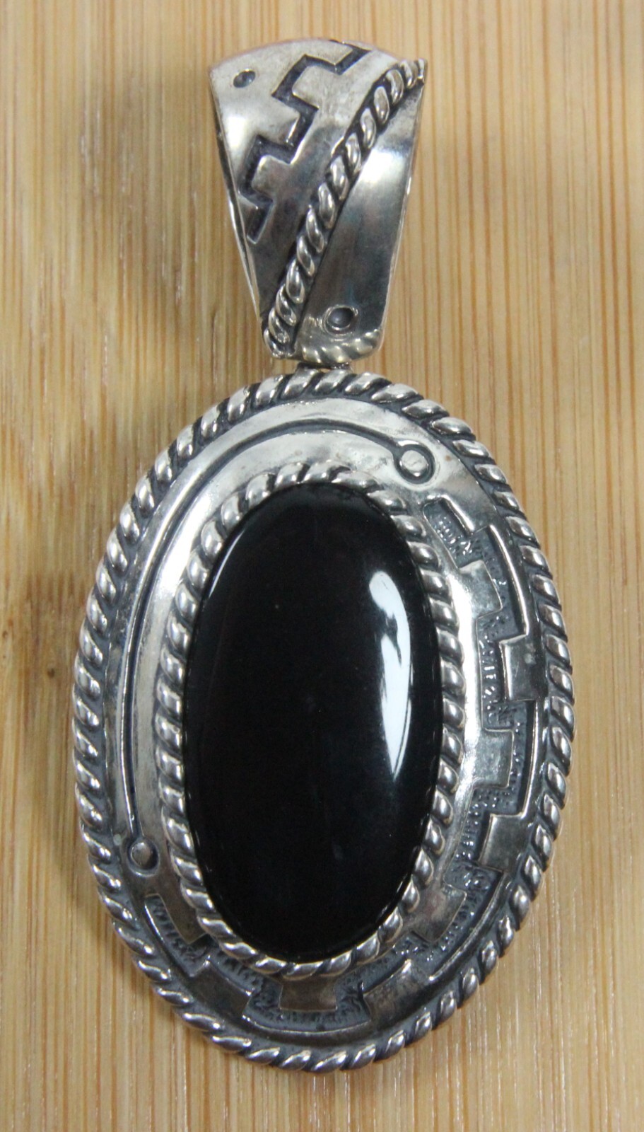 Vintage Carolyn Pollack Southwestern Pendant 925 Sterling Silver Black Onyx Oval