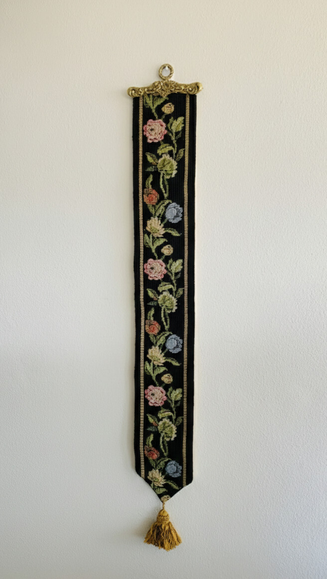 Vintage 1950s Textile Wall Hanging 45” x 6” Fiber Art Ethnic Mid Century Home De