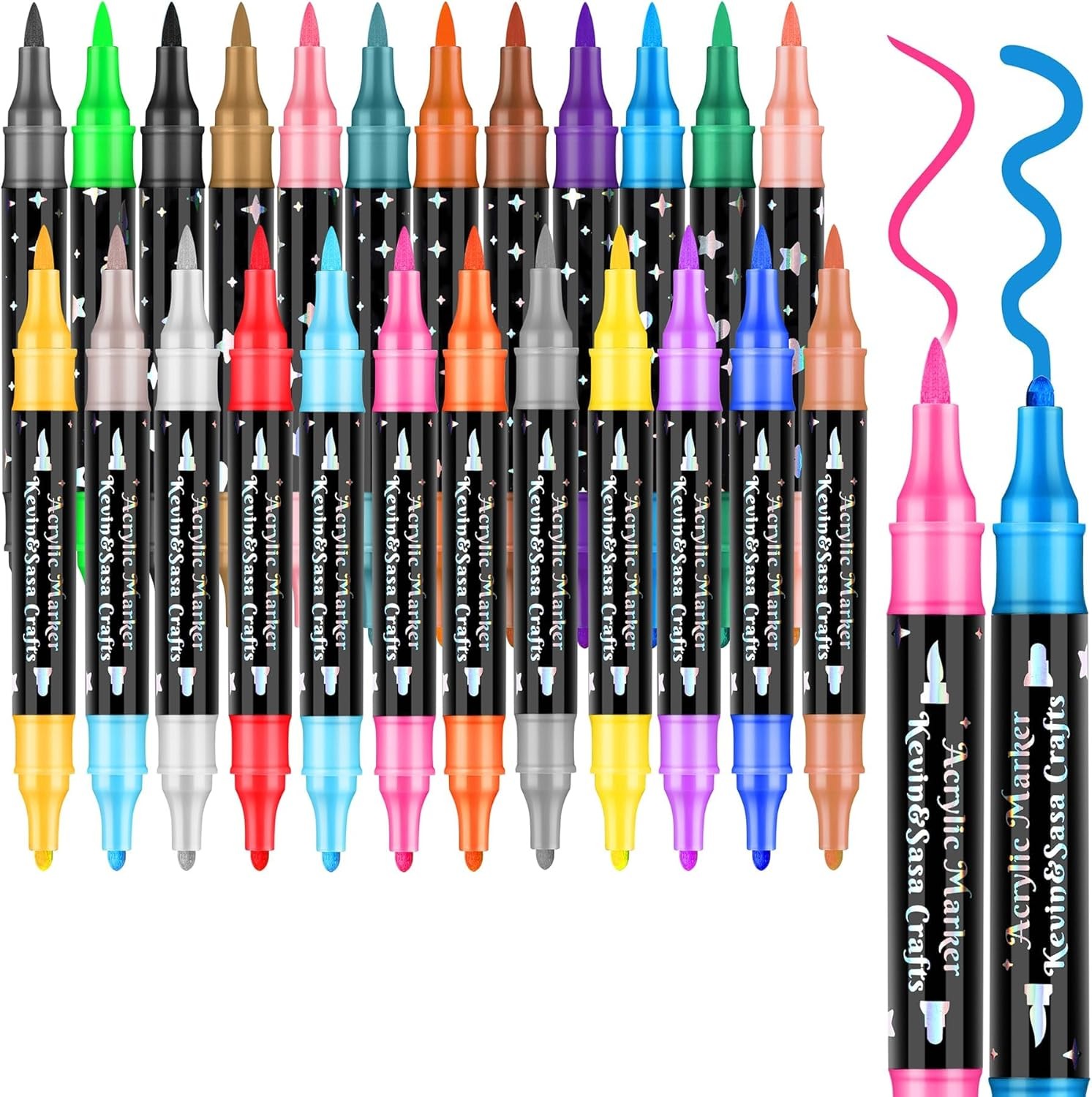 24 Colors Dual Tip Acrylic Paint Marker Pens Set, Multifunctional Acrylic T