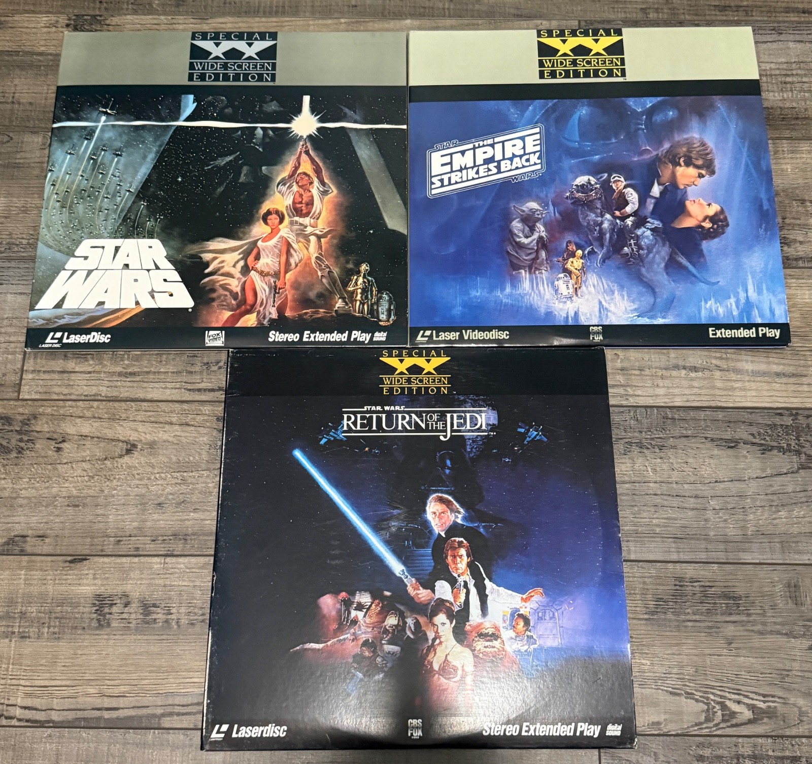 3 LaserDiscs Star Wars Empire Strikes Back Return Jedi Wide Screen Extended Play
