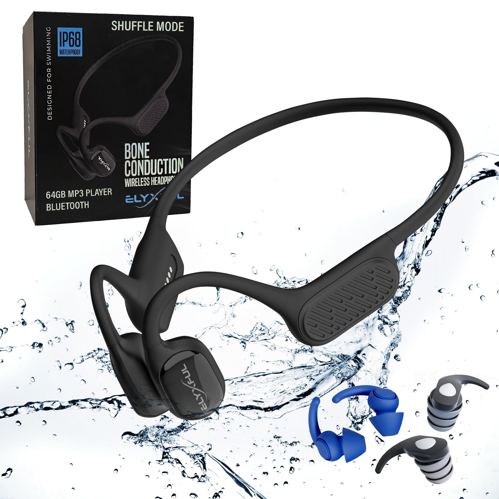 Waterproof Bluetooth Swimming Headphones 64GB MP3 Player ELYXFUL Bone Conduction
