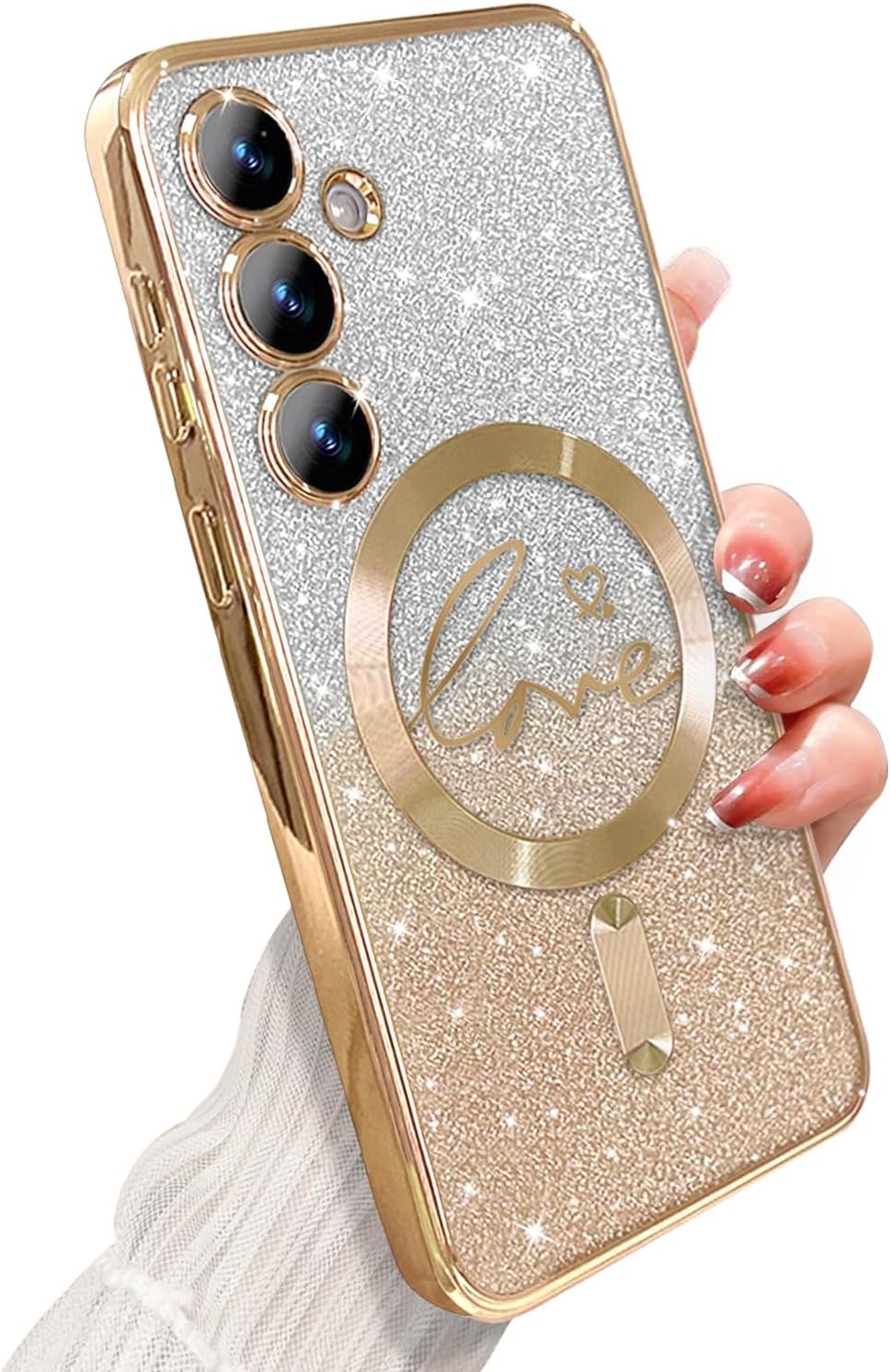 Samsung Galaxy S24 Plus Case Magnetic Soft Cute Luxury Love Heart Plating Bling