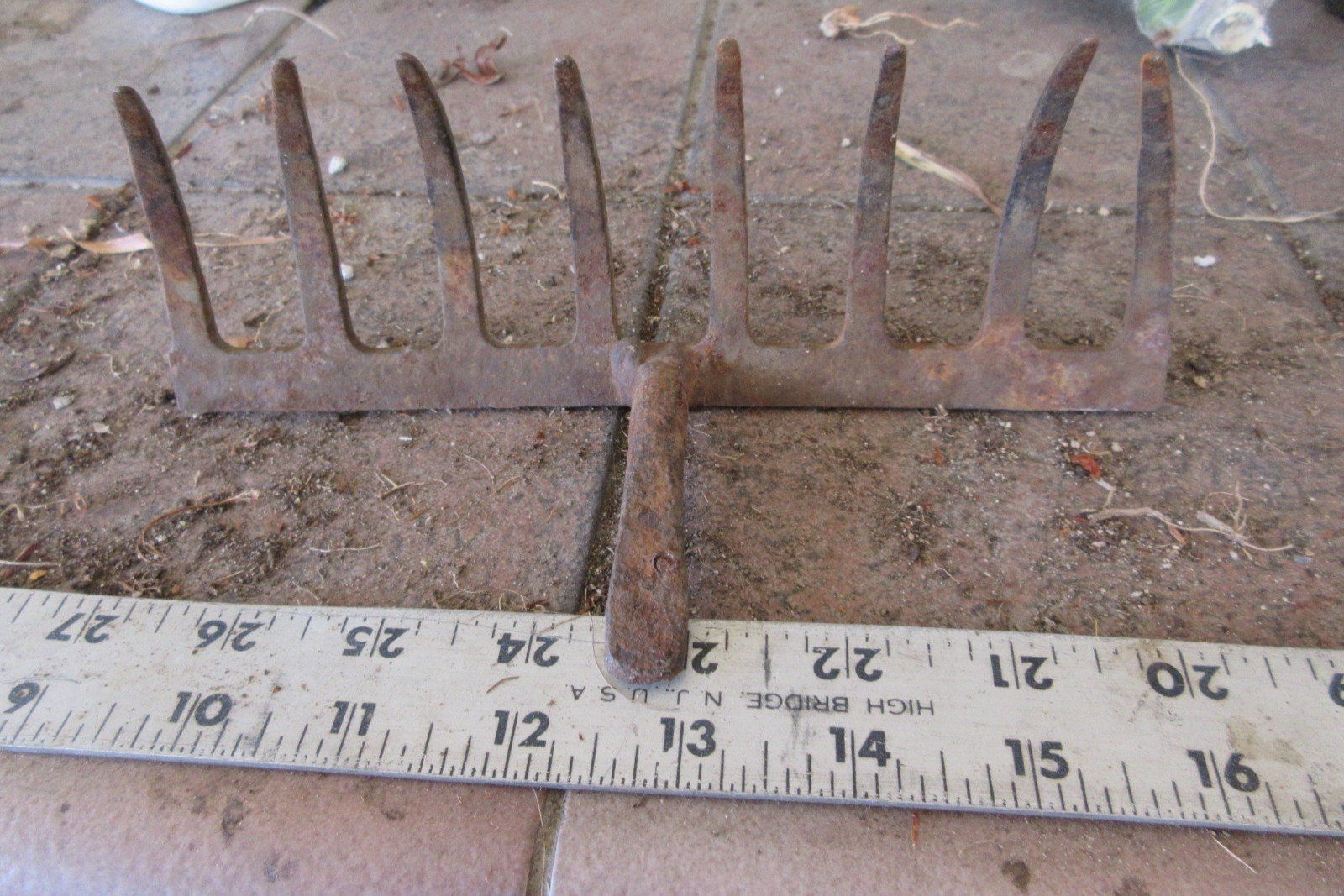 primitive antique 8 tine forage hook farm fork old tool vintage