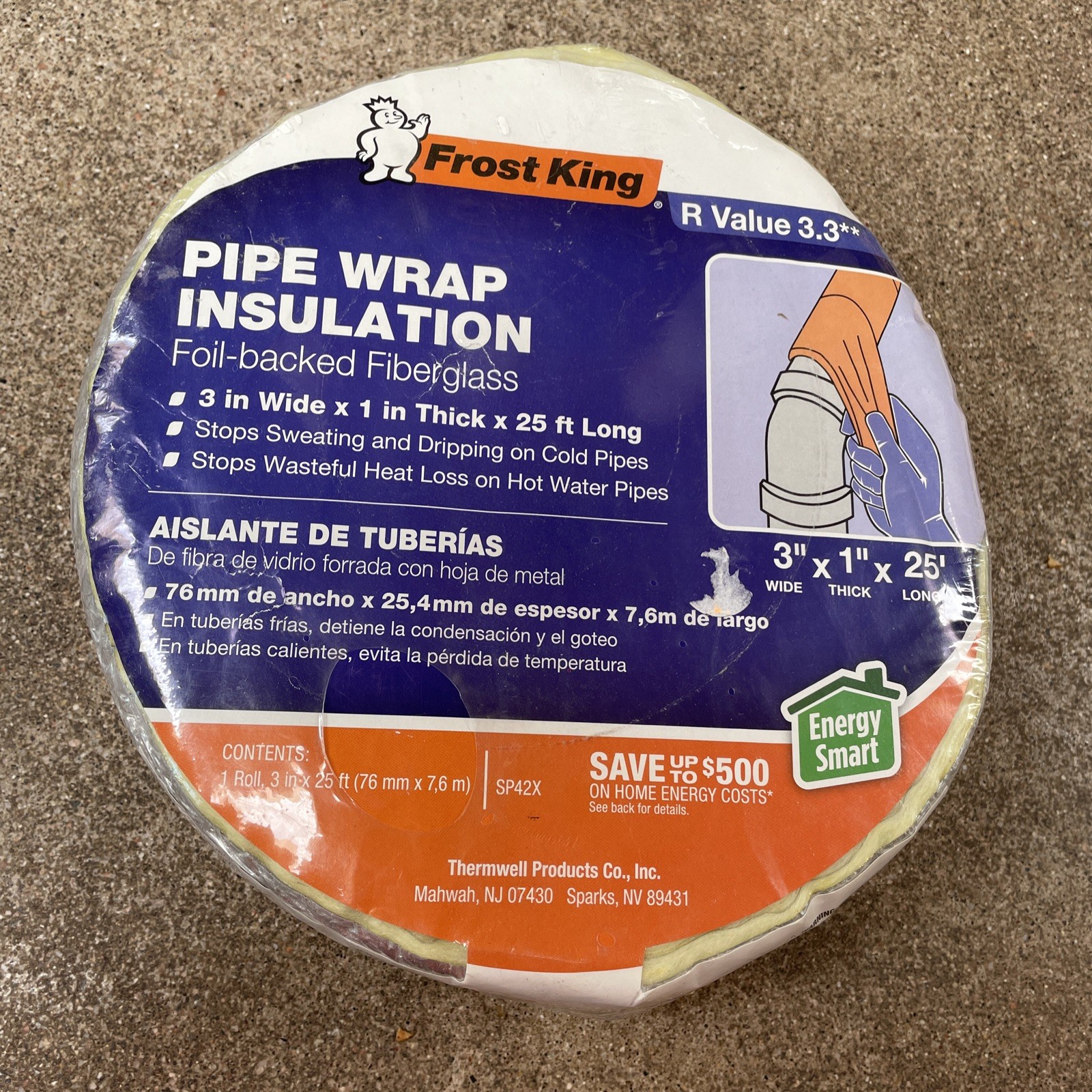 Pipe Wrap Insulation Foil Backed Fiberglass 3"x25' New SP42X by Frost King