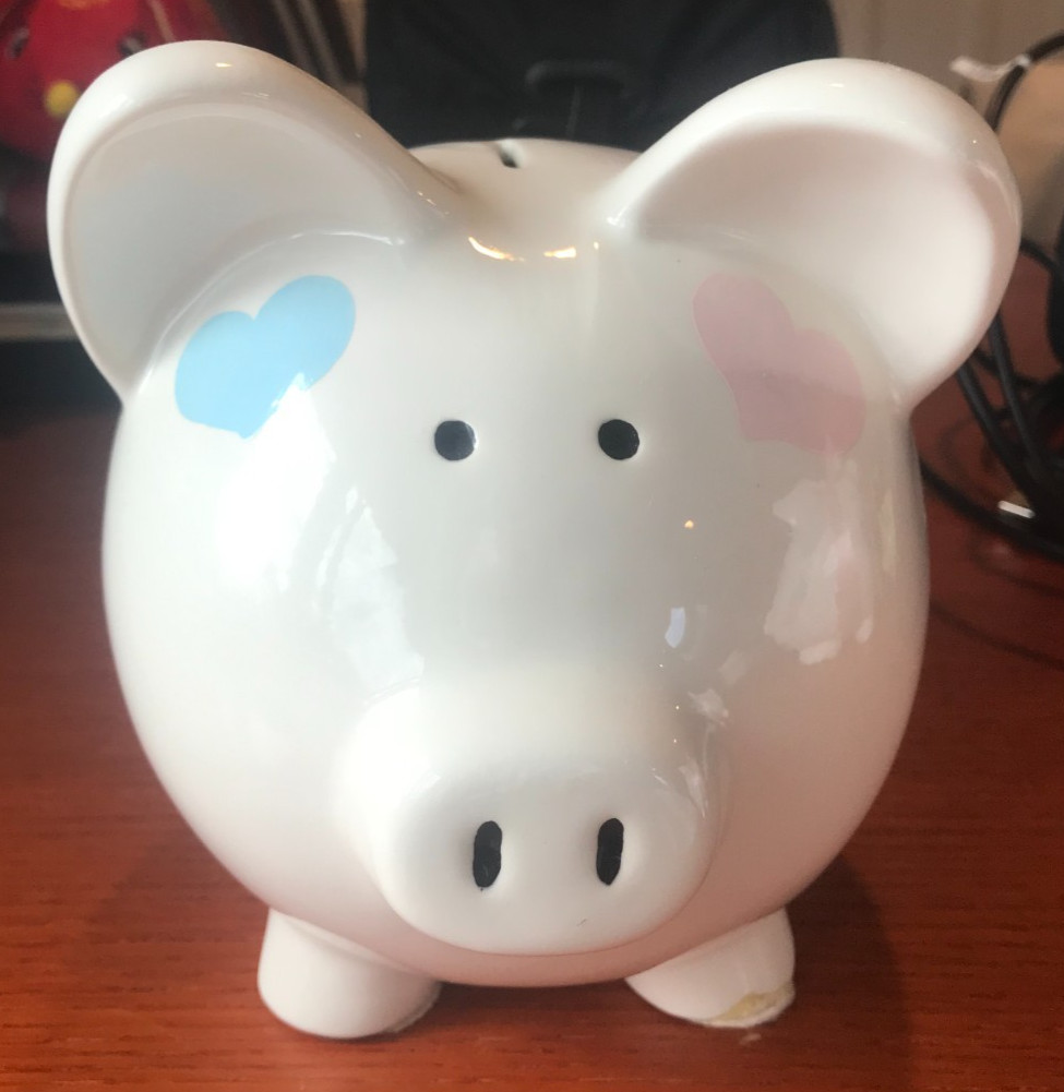 Kiddie-Lites🔴Hand Painted in the USA Ceramic Polka Hearts Piggy Bank w/ Stopper