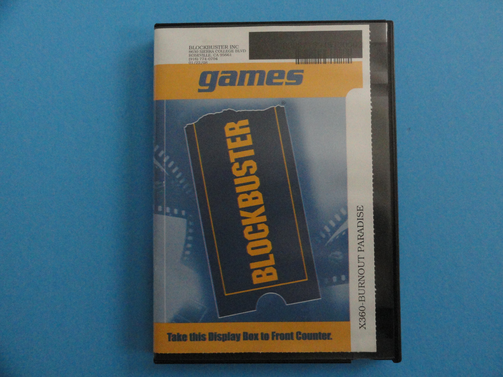 XBOX 360 BURNOUT PARADISE - BLOCKBUSTER VIDEO RENTAL CASE - NO GAME