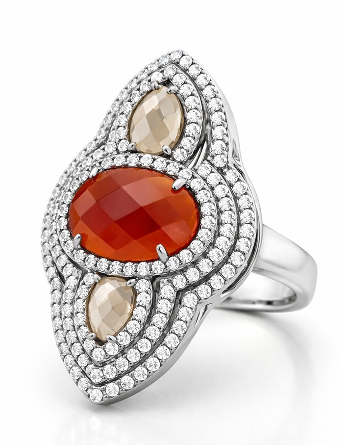 GENUINE 5.80 Cts CARNELIAN, CHALCEDONY & W/SAPPHIRES RING .925 SILVER - NWT