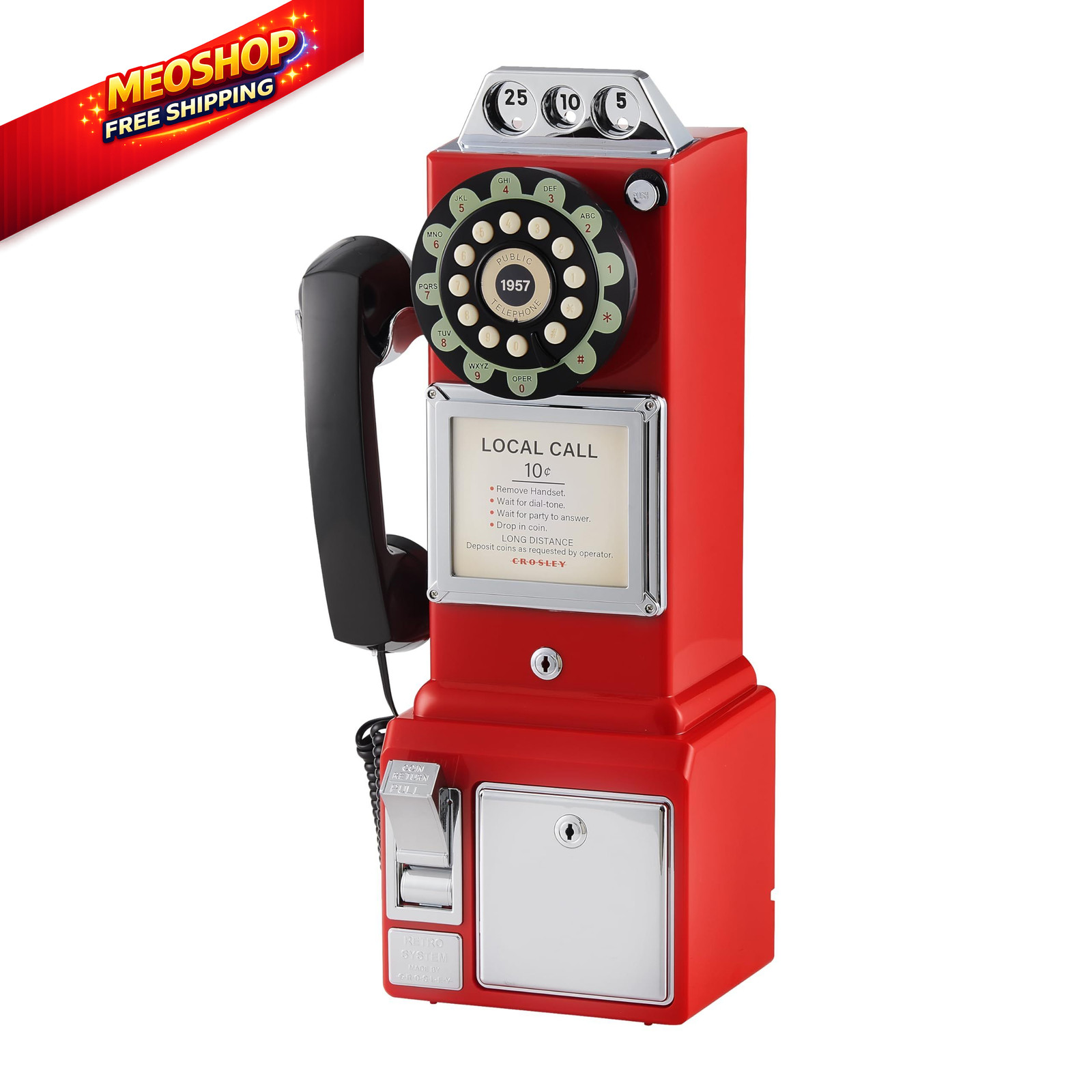 Crosley CR56-RE 1950's Payphone with Push Button Technology, Red One Size, 