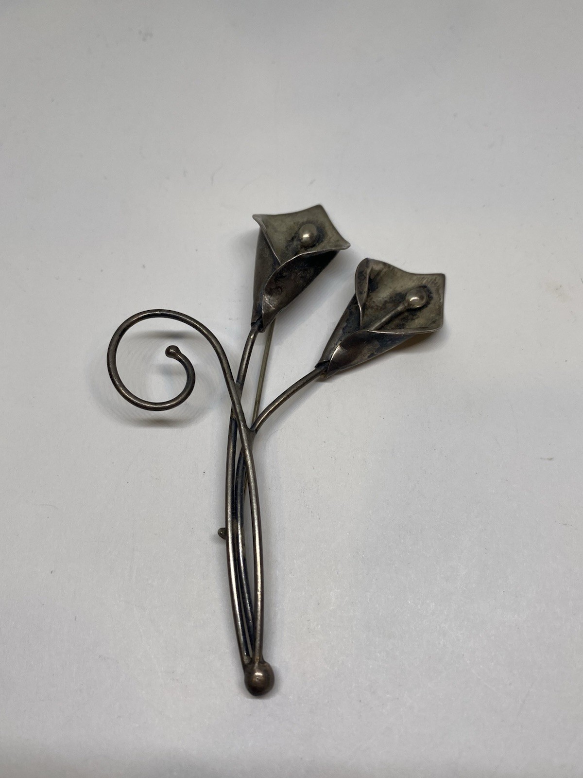 10.7g 925 STERLING SILVER FLOWER BOUQUET HANDMADE PIN BROOCH ART DECO ERA