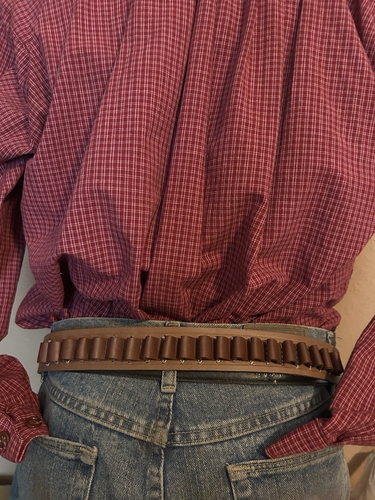 Western Leather Cartridge Belt 45Cal Loops Floral Scroll 1.5" Wide Size 40-42