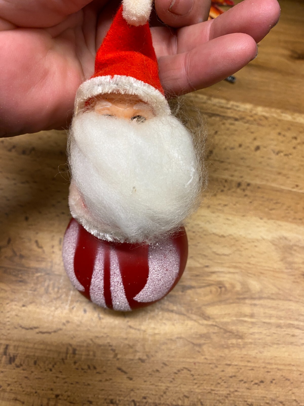 Vintage Santa plastic face Glass ball Body Christmas Ornament Pipe Cleaner  5"