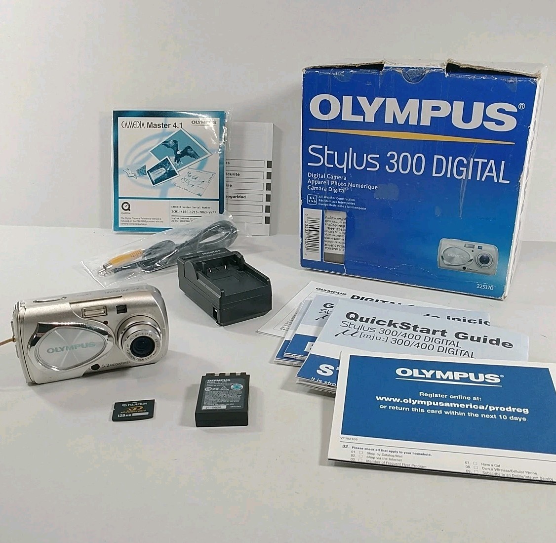 Olympus Stylus 300 3.2MP Digital Camera In Box w/ Battery XD Charger Etc. Tested