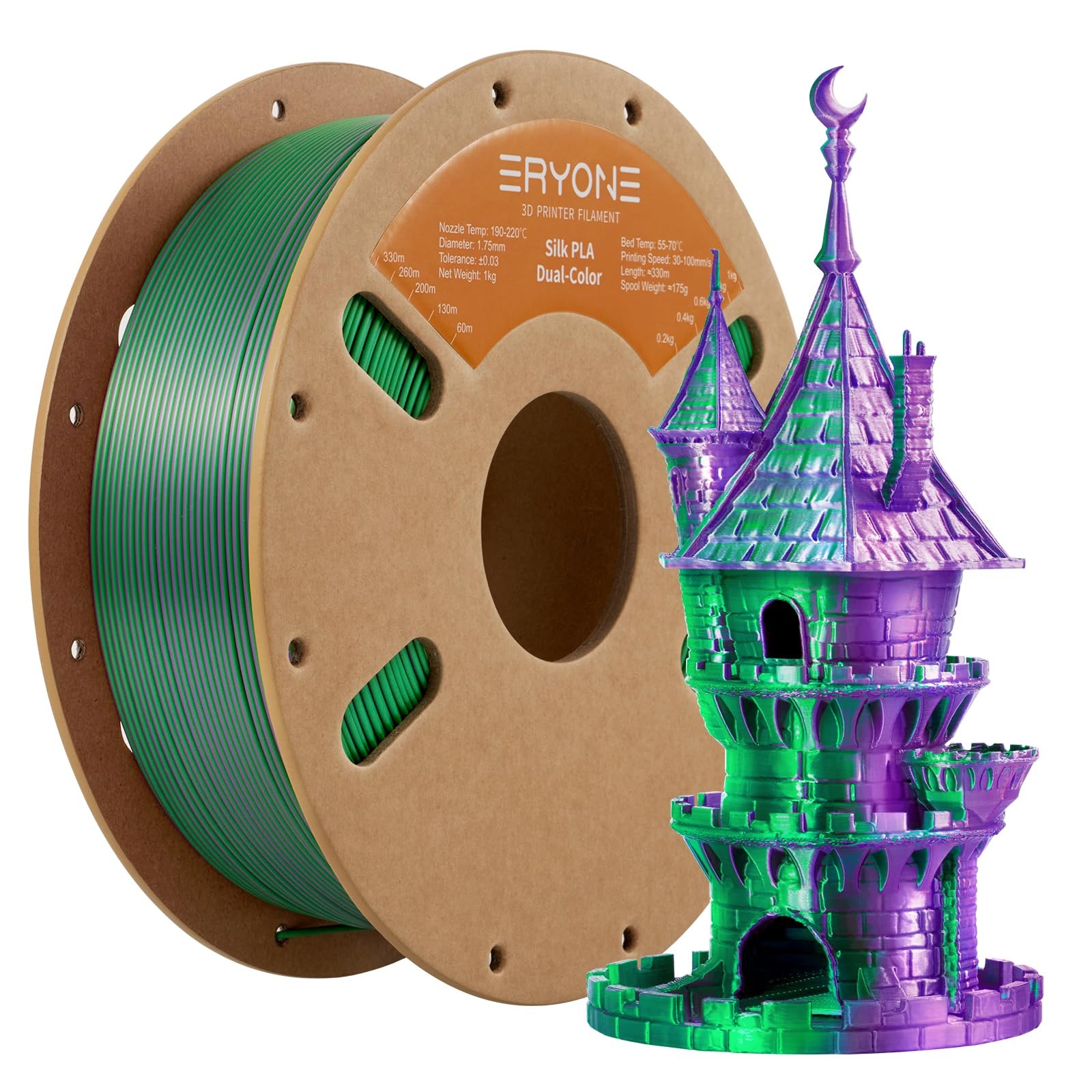 ERYONE Silk Dual Color PLA Filament 3D PLA-1kg, Purple Green 