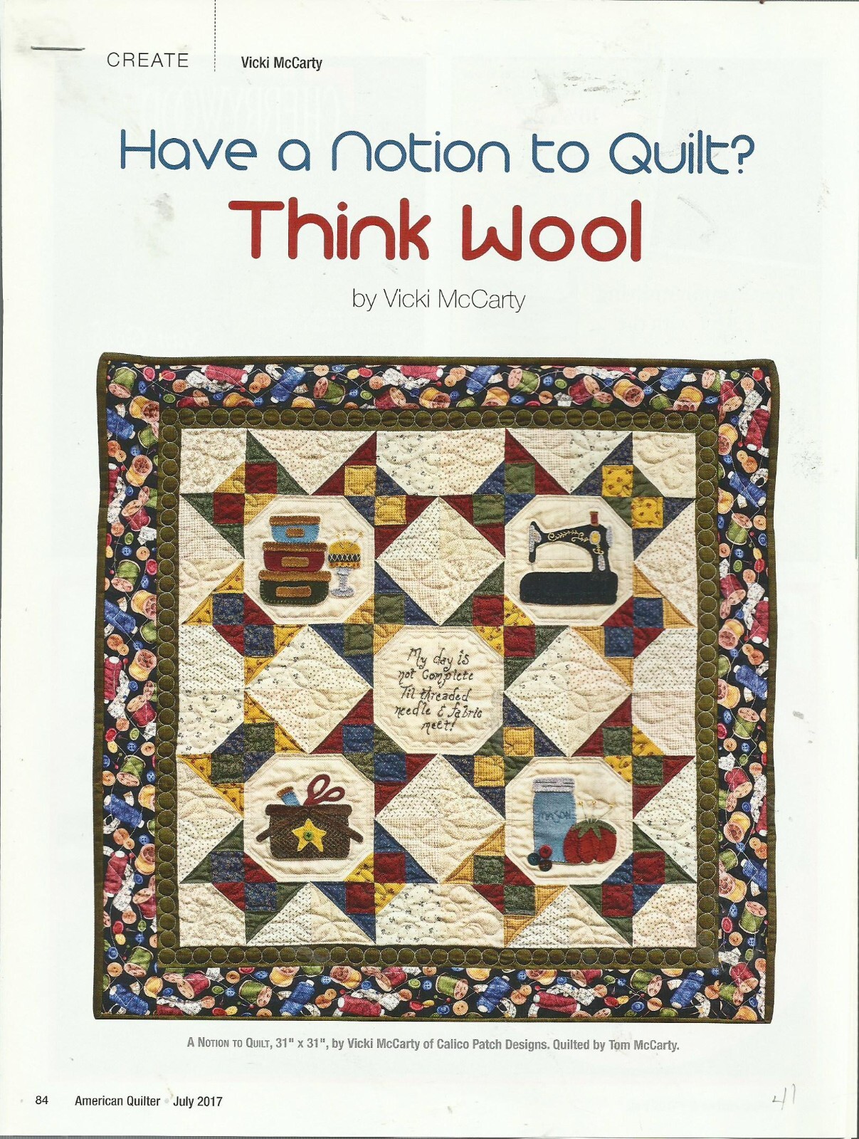 C0114  A NOTION TO QUILT WALLHANGING QUILT PATTERN/INSTRUCTIONS