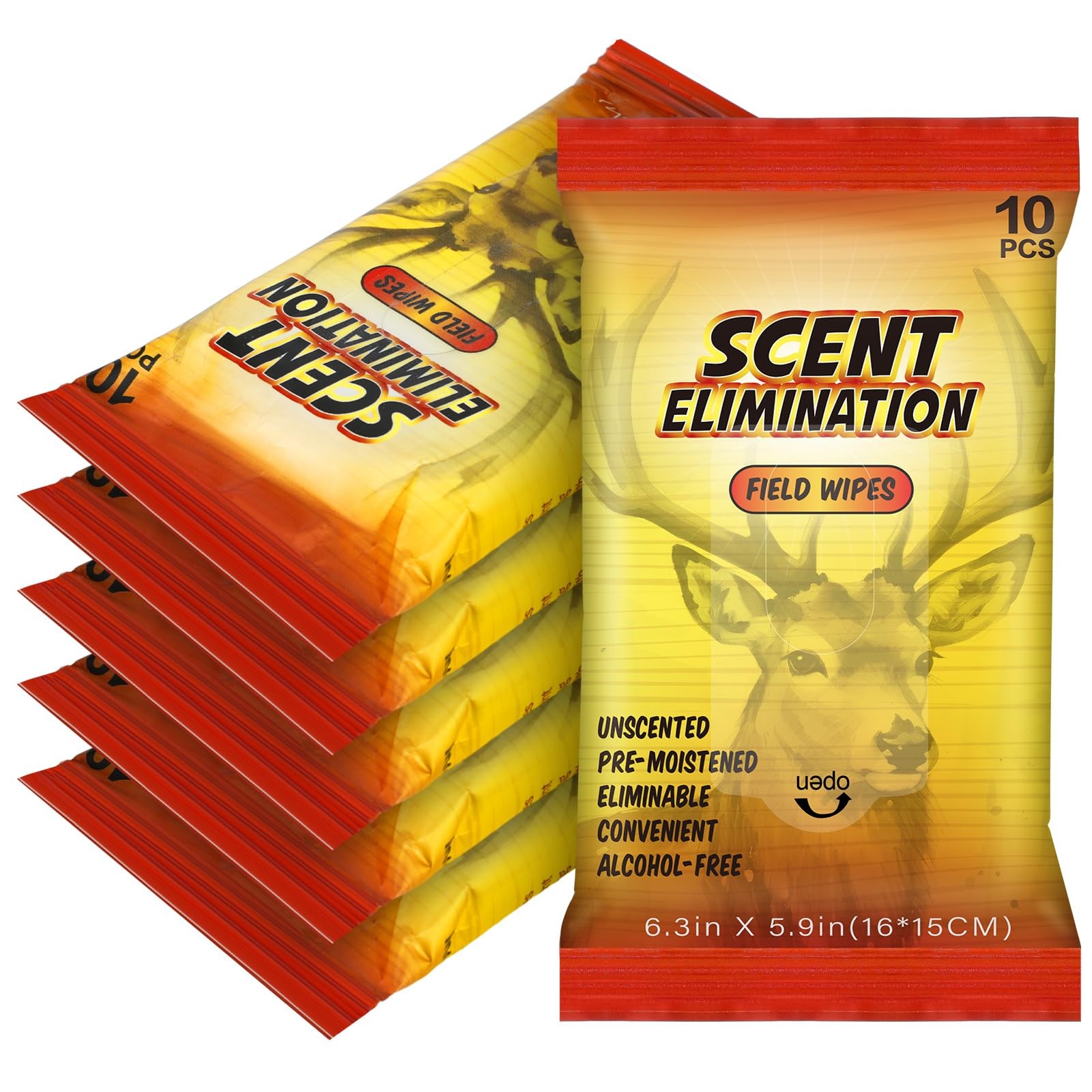 Timgle 6 Packs Scent Elimination Field Wipes 60 Count Blocker Gold 