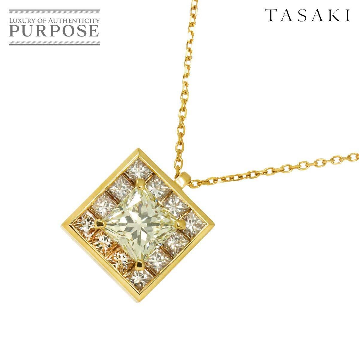 Tasaki Diamond 1.25ct 0.81ct Necklace 45cm K18 YG Yellow Gold 750 Tasaki Pearl N