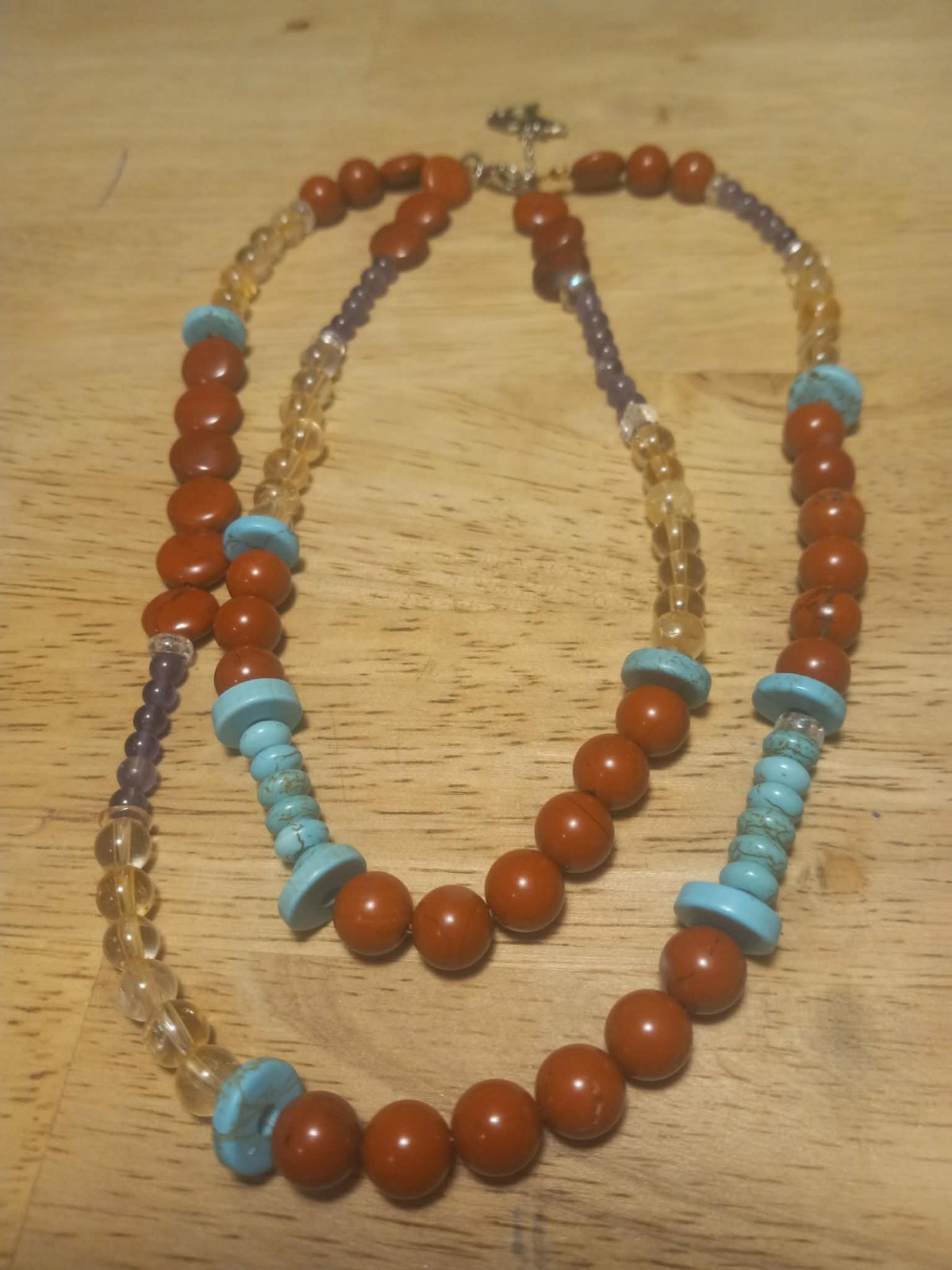 Double Strand 14"/18" Red Jasper, Amethyst, Turquoise N Citrine Beaded Necklace