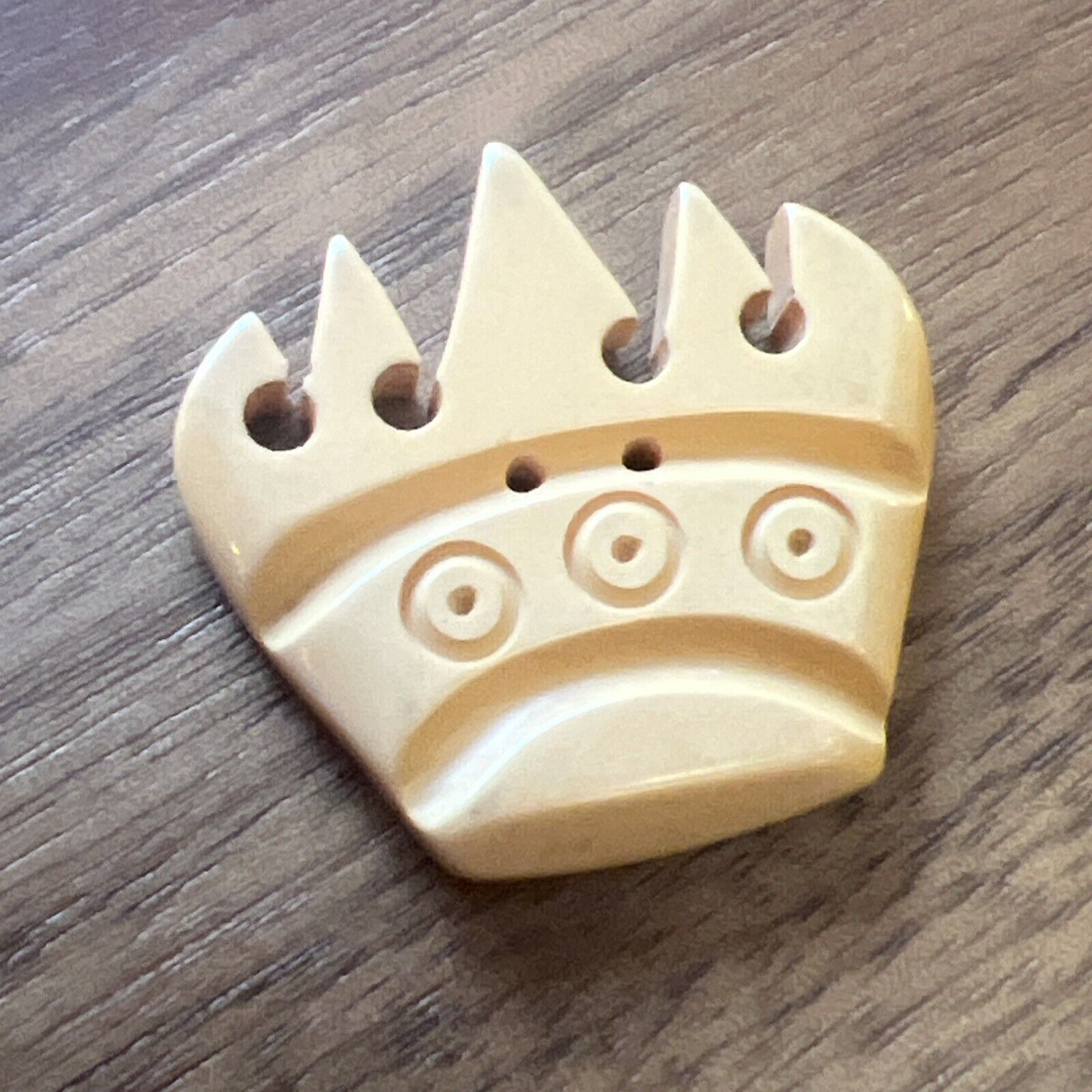 Vintage Bakelite Button Carved CROWN Realistic 1 1/4" Large