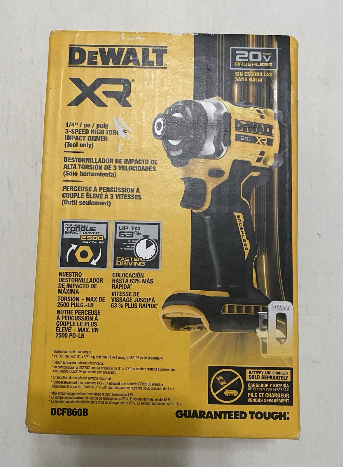 DEWALT 20V XR 1/4” HIGH TORQUE IMPACT DRIVER DCF860B