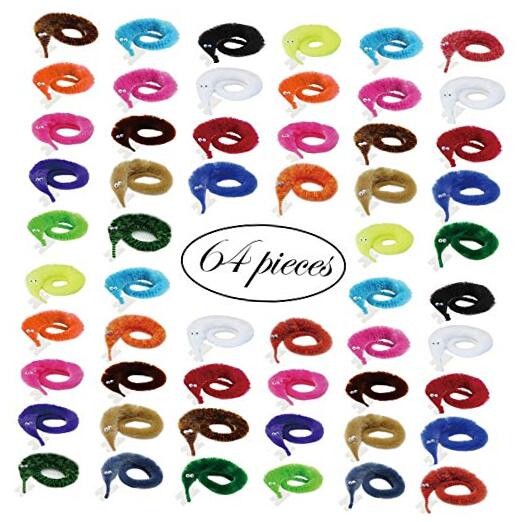 64 Pcs Worm on a Invisible String Worms Carnival Party Favors 1-64random Color