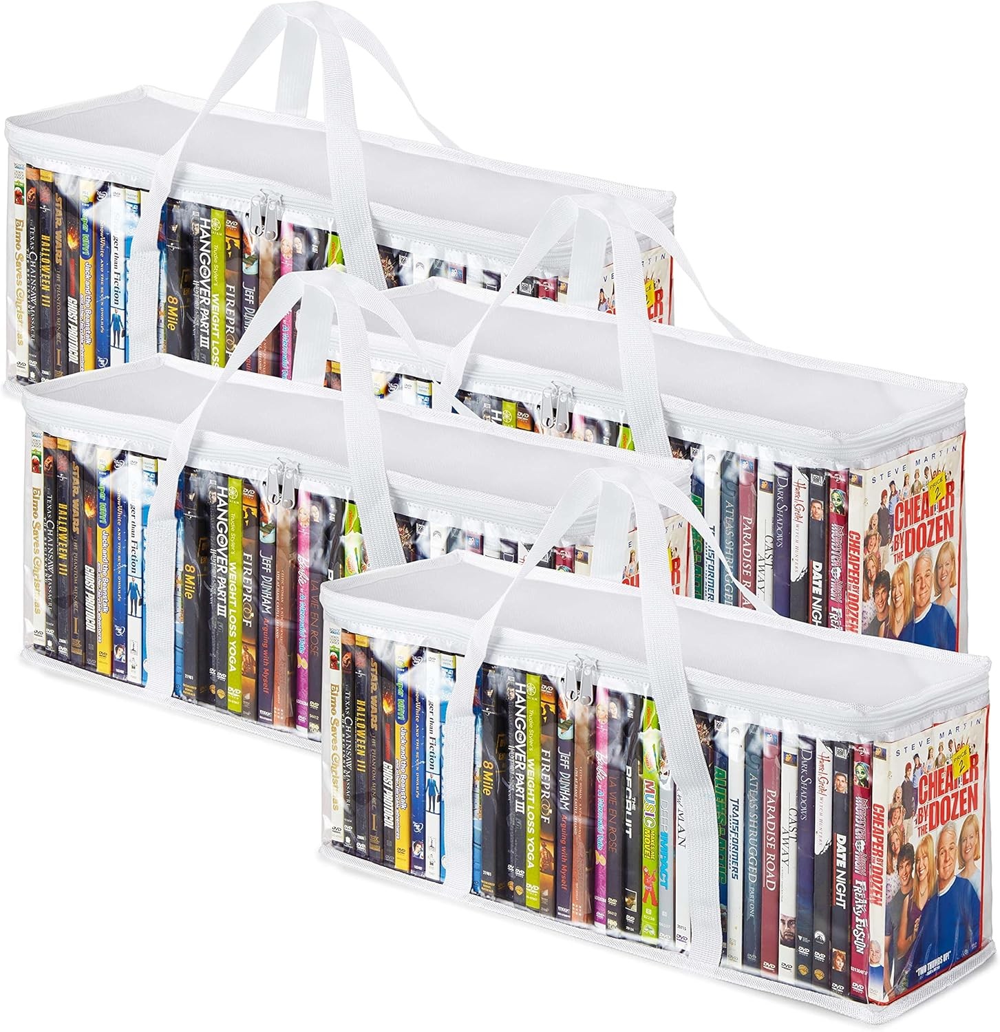 Stock Your Home DVD Storage Bags (Set of 4) Media Organizer Bag 4 Pack, White 