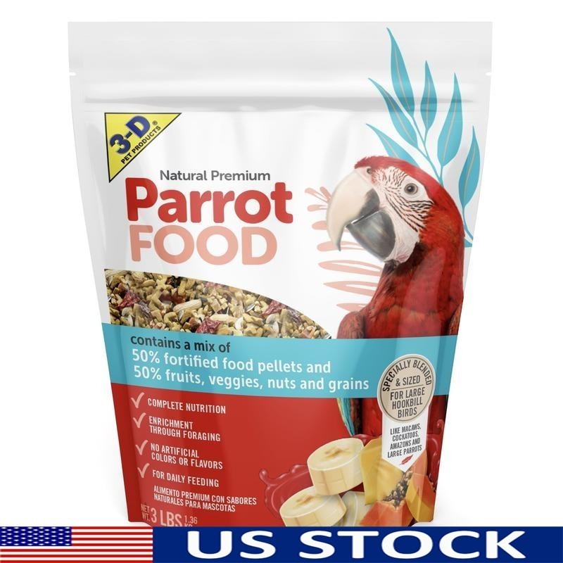 Natural Premium Parrot Food Fortified Pellets Nuts Fruits Large Hookbill 3 Lbs