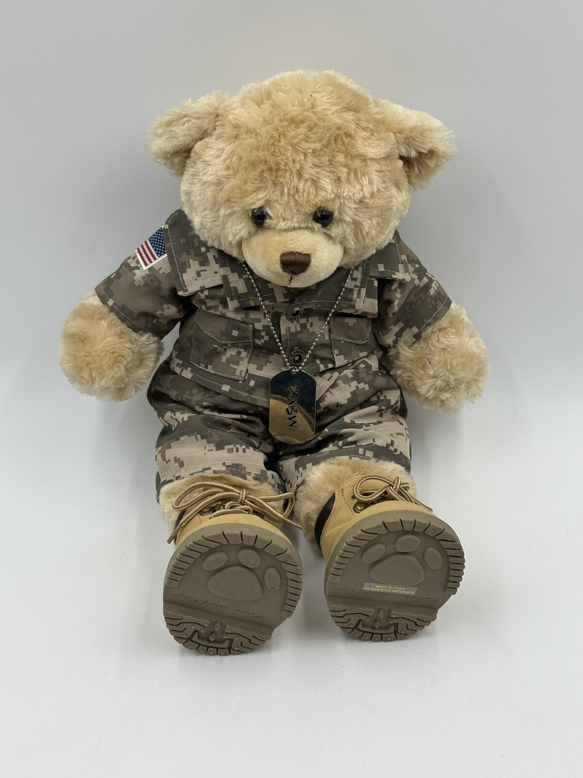 Build-A-Bear 16” Teddy Bear Plush Stuffed Animal Military Army Outfit W/Dog Tags