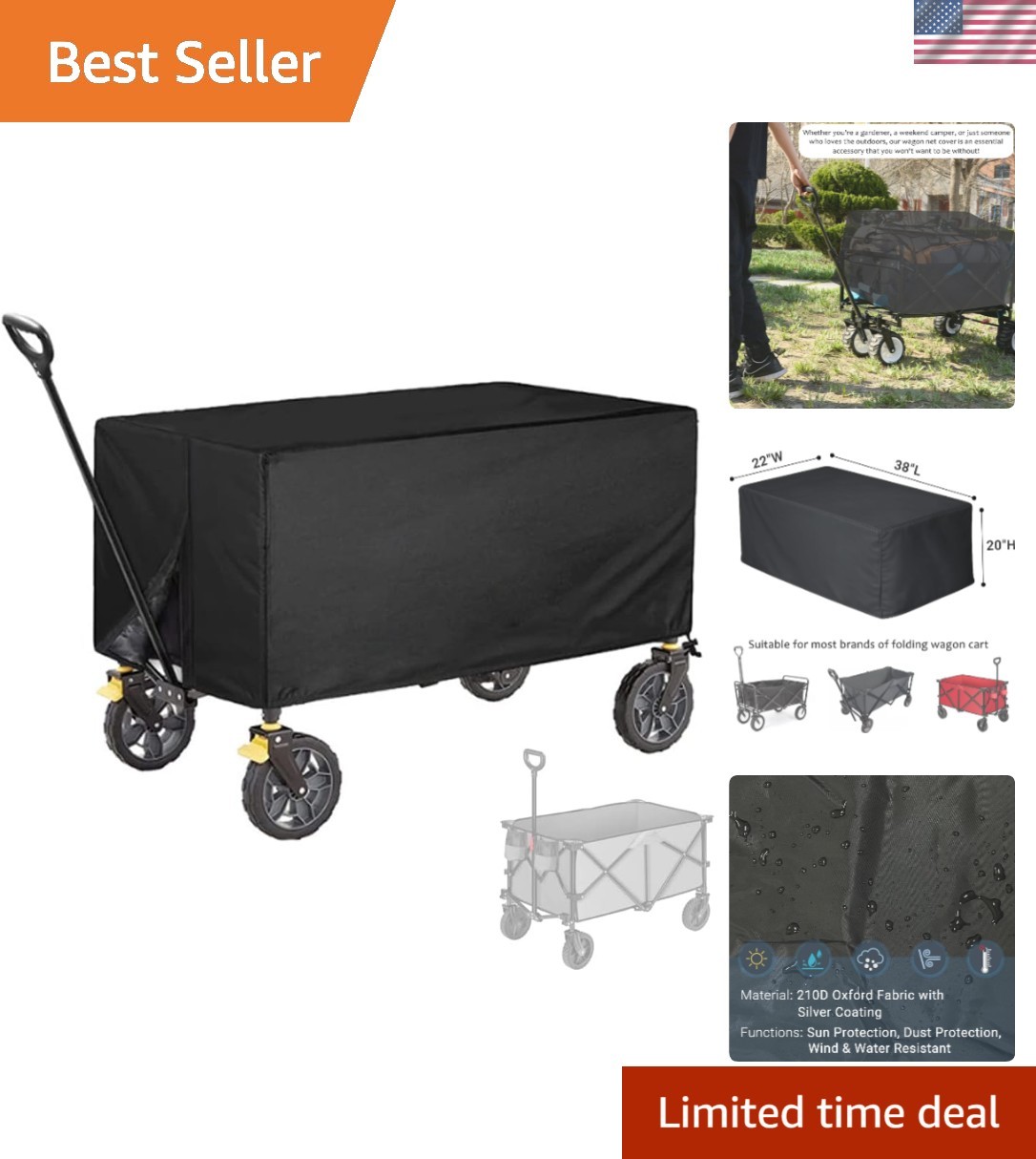 Outdoor Wagon Cart Protective CoverOnly Cover, Folding Garden Wagon Cart Dust...