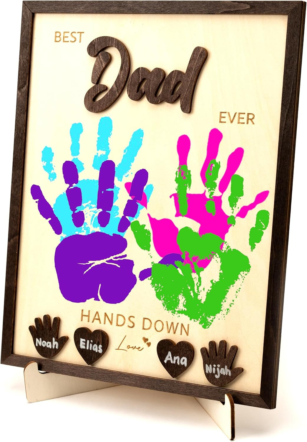 Best Dad Ever Hands down Sign Wooden Handprint Frame DIY Gifts, Fathers Day Pers