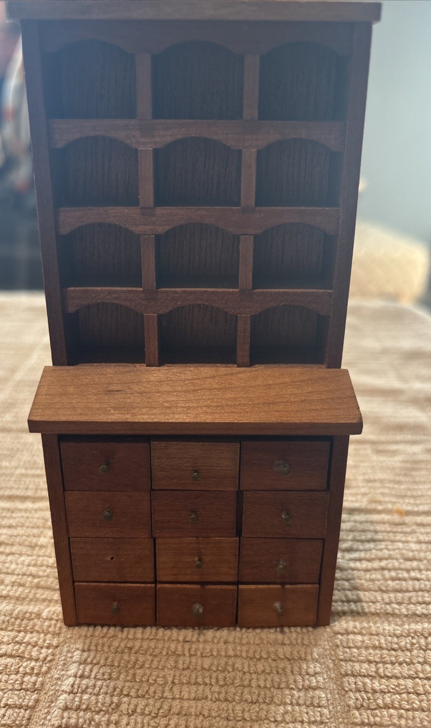 Vintage dollhouse cabinet miniature chest of drawers letter wood shelves new