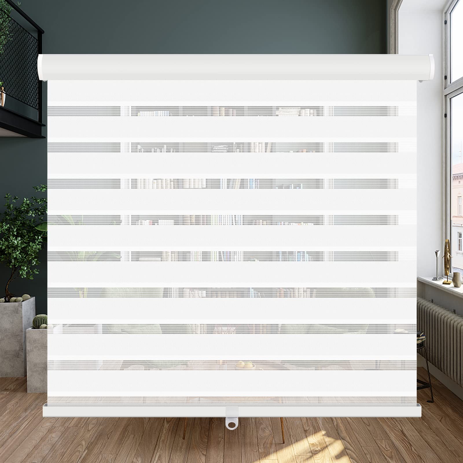 LUCKUP Cordless Zebra Blinds Roller Shades - Dual Layer Sheer Light Filtering