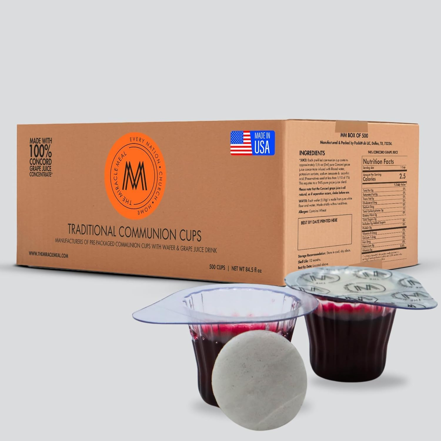 The Miracle Meal Pre-Filled Communion Cups and Wafer Set - Box of 500 - with 100