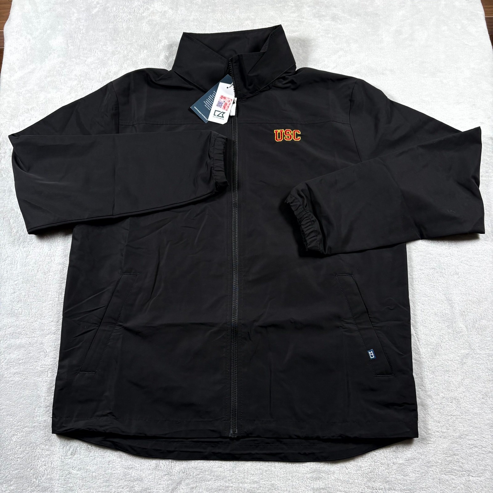 Cutter & Buck Charter Eco Full Zip Jacket Mens Medium Black NCAA USC Trojans