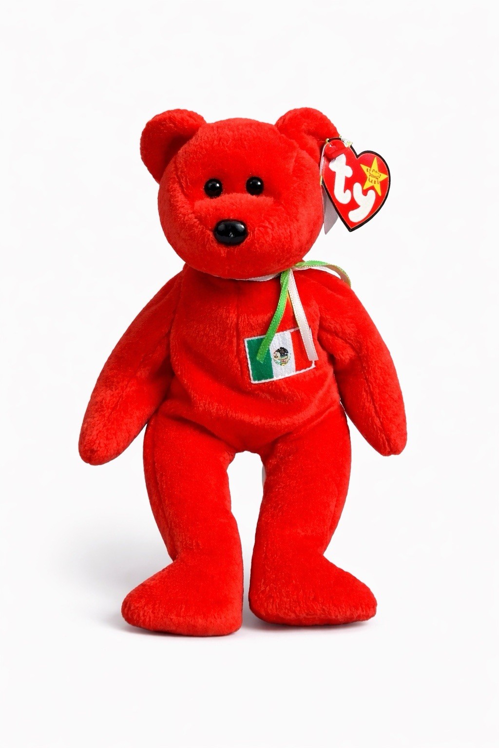 Ty Beanie Baby Osito Red Bear Mexico Flag Ribbon International Bear w/ Tag 1999