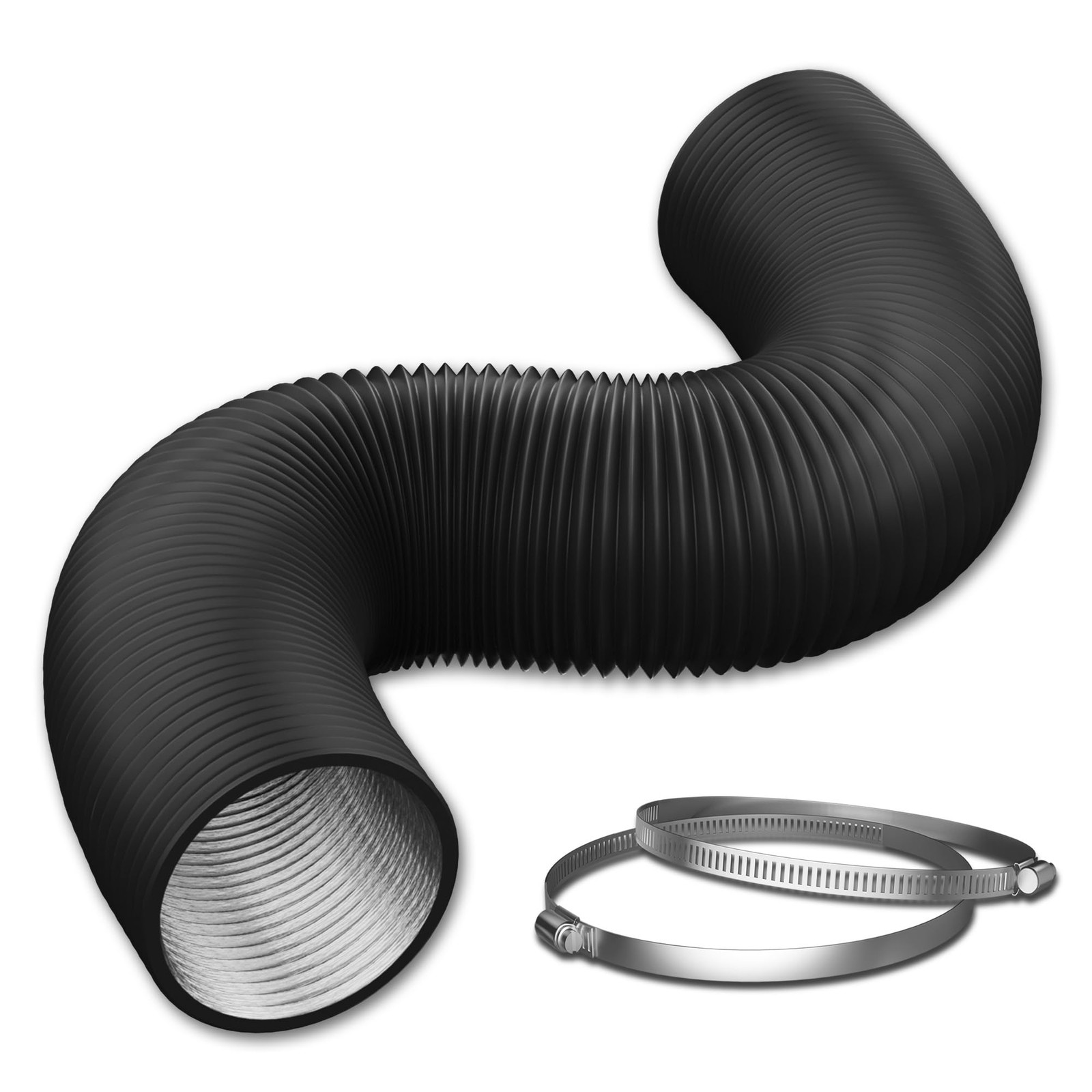 12 Inch Flexible Ducting Hose 12 Feet Black Aluminum Ducting -4 Layer Protection