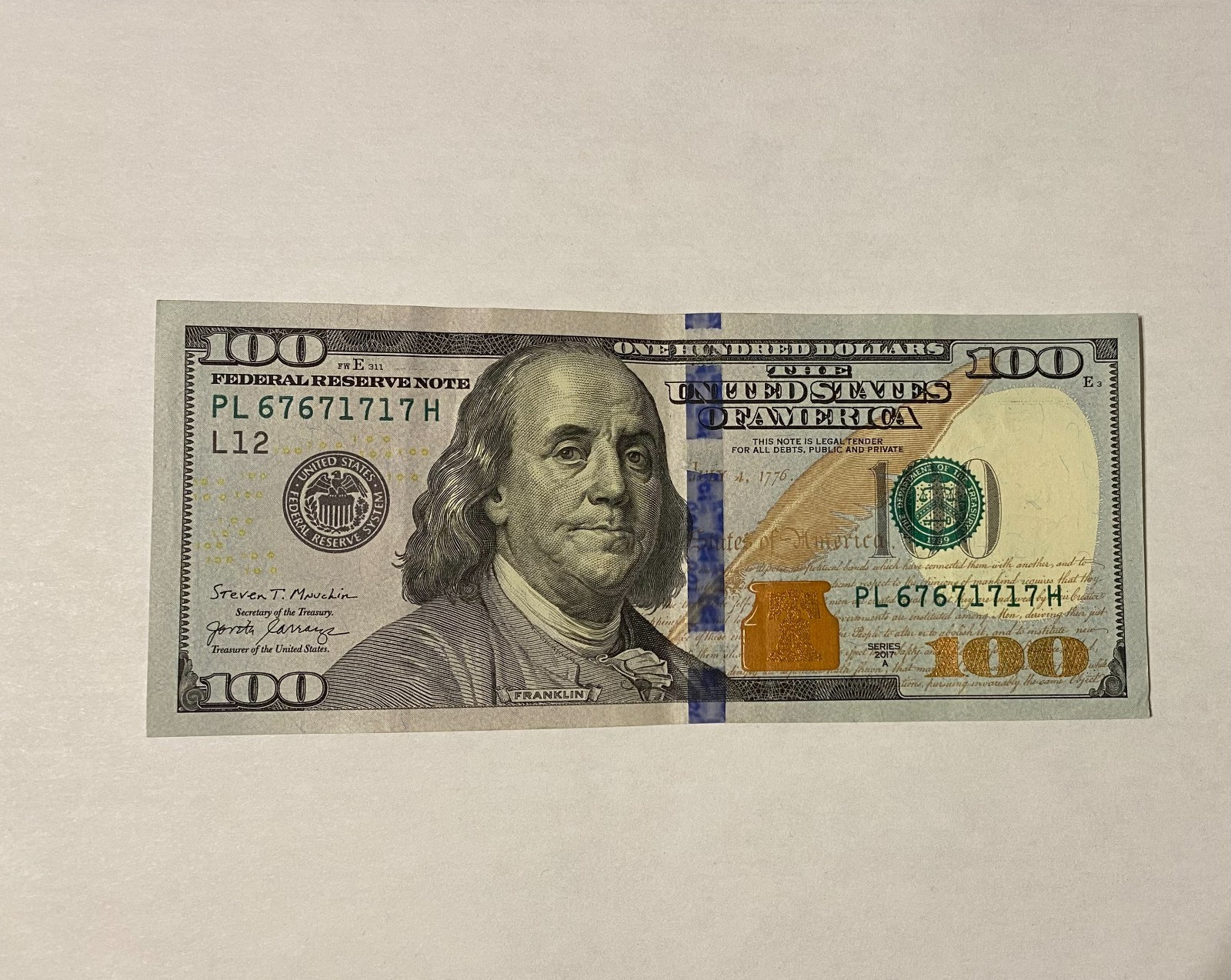 Rare 2017 Hundred Dollars Bill/Note,  Great Price. Repeated Numbers - 67671717