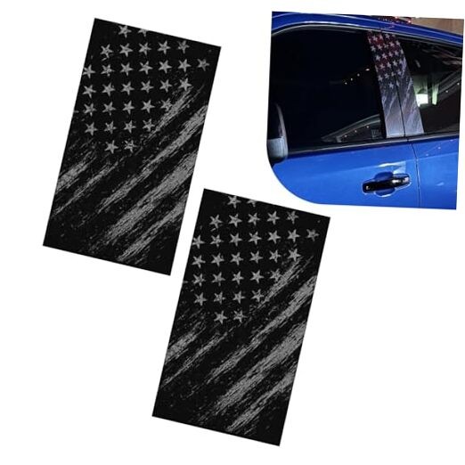 2 PCS Car B Pillar Stickers, Aged American Flag 2 PCS #9.4 " x 18 " Black