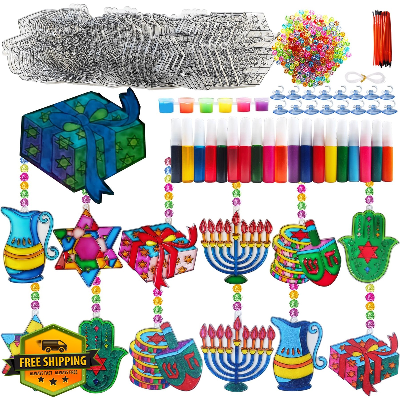 Ayhuhra Hanukkah Suncatcher Craft Kits 30 Sets Glow in Dark Window Art