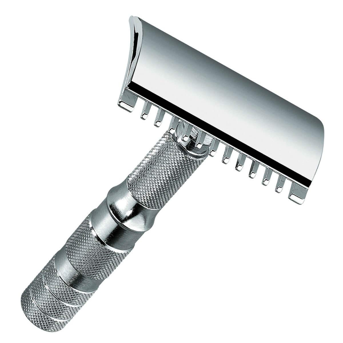 985C Travel Double Edge Safety Razor with Leather Case, Four-Piece Compact Desig