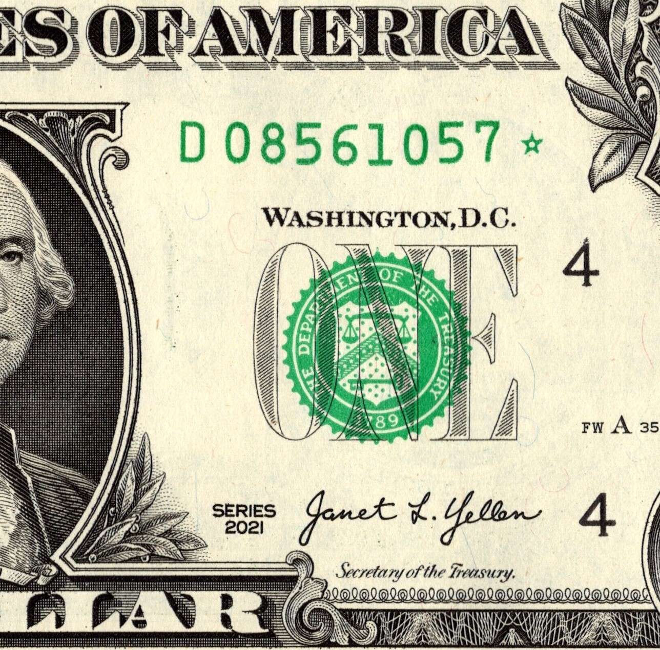 2021 D Star Note One Dollar Bill Regular Run Pack Note D08561057*
