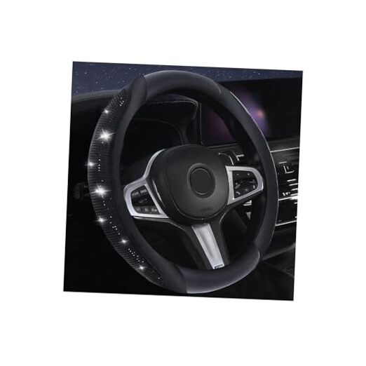 Bling Leather Steering Wheel Cover, Diamond Crystal Rhinestones Sparkly Black