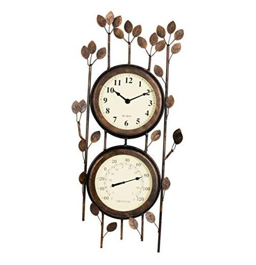  Two-in-one Leaf Design Metal Clock. Wall Art Clock/Thermometer, Interior and 