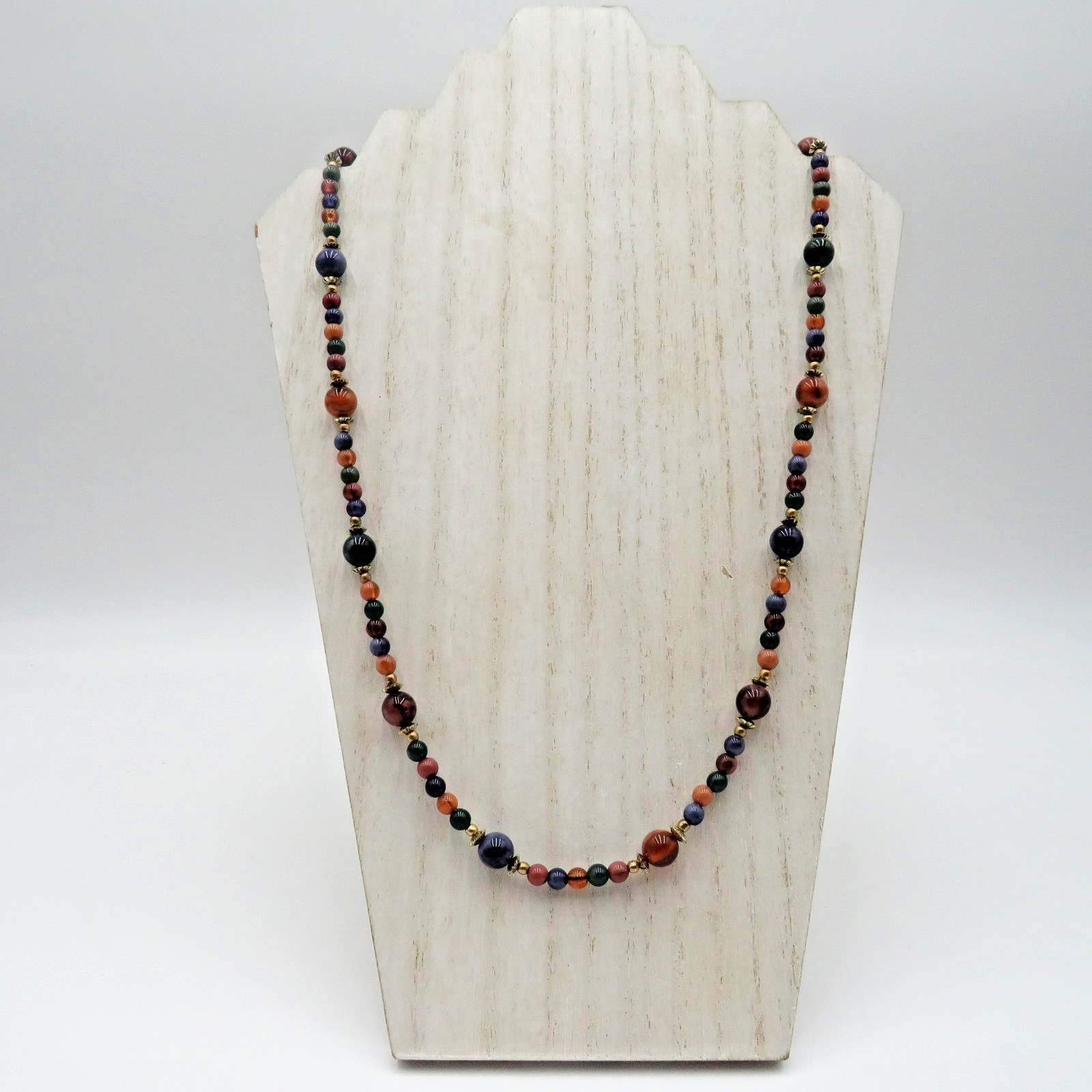 Vintage Beaded Necklace Gold Tone Lobster Clasp Lucite Round Beads 28 Inch