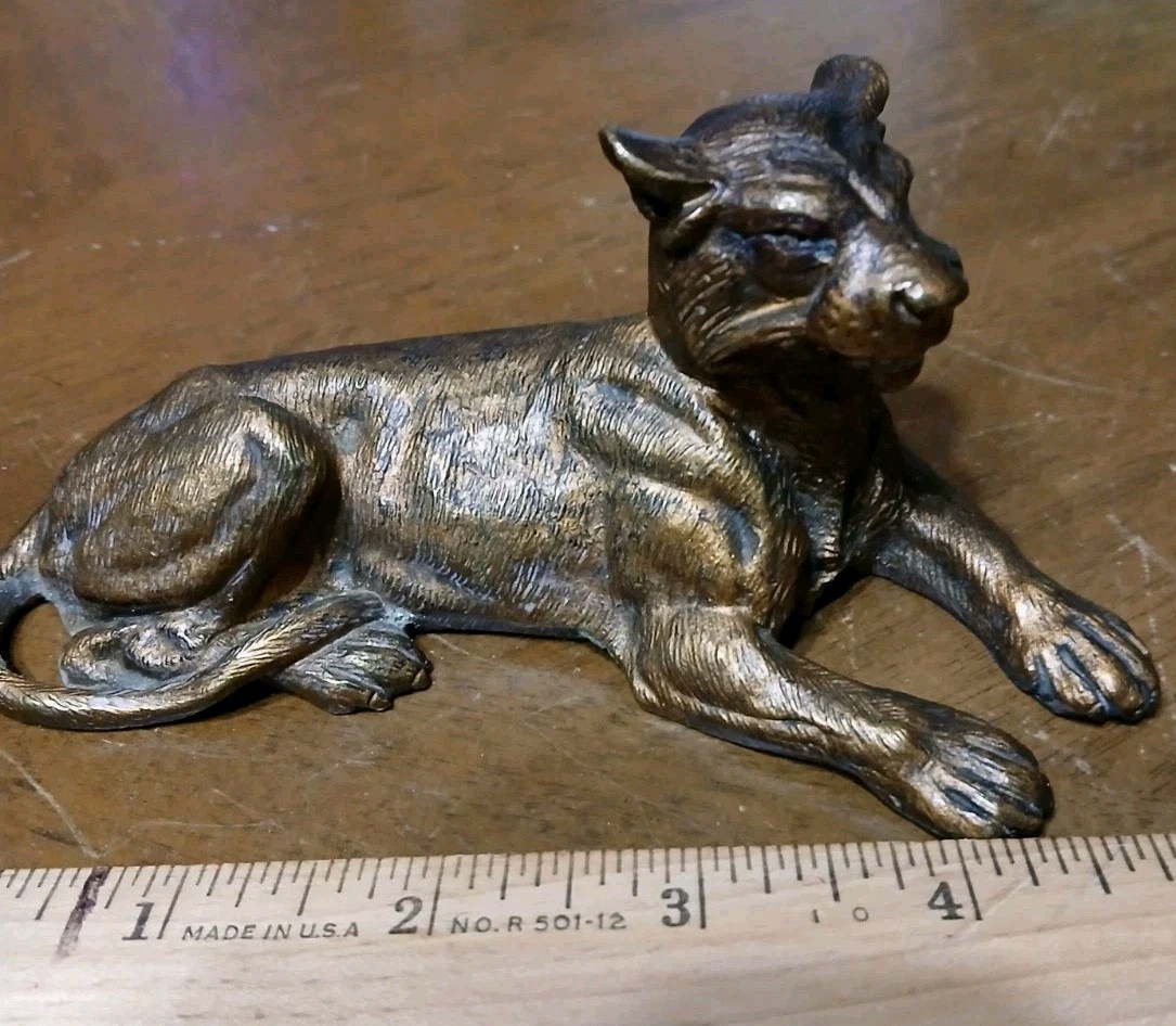 Art Deco Cast Bronze Lioness Desktop Paperweight Old