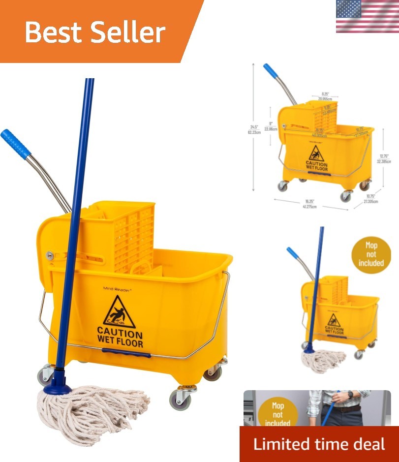 Mop Bucket with Wringer Mop Not Included, 5.5 Gallon Cleaning Bucket with Whe...