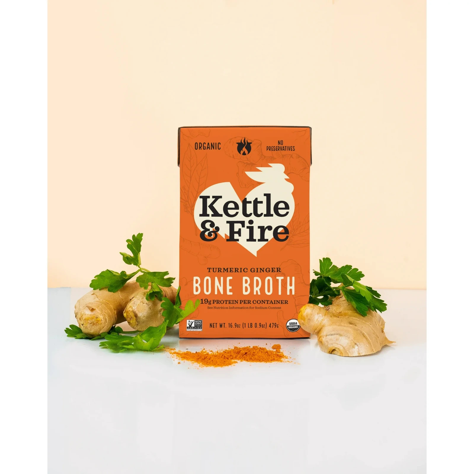 Kettle & Fire Turmeric Ginger Chicken Bone Broth, Shelf-Stable, 16.9 oz