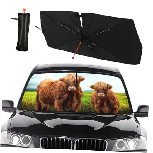 Highland Cattle Car Windshield Sun Shade 147*75cm,33*11cm Highland Cattle Cows