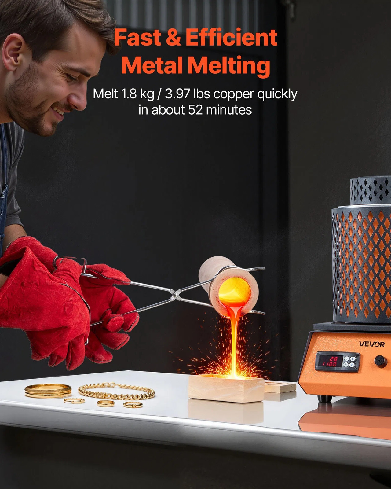  Electric Melting Furnace, 1500W Electric Metal Smelter Foundry, 2102/1150 Metal