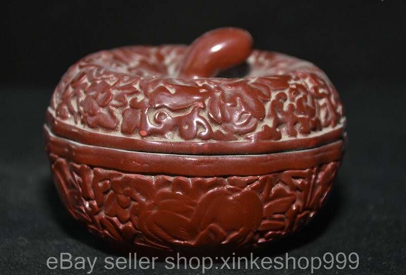 3.6" Rare Old Chinese Red Lacquer ware Dynasty Flower Apple Storage Box