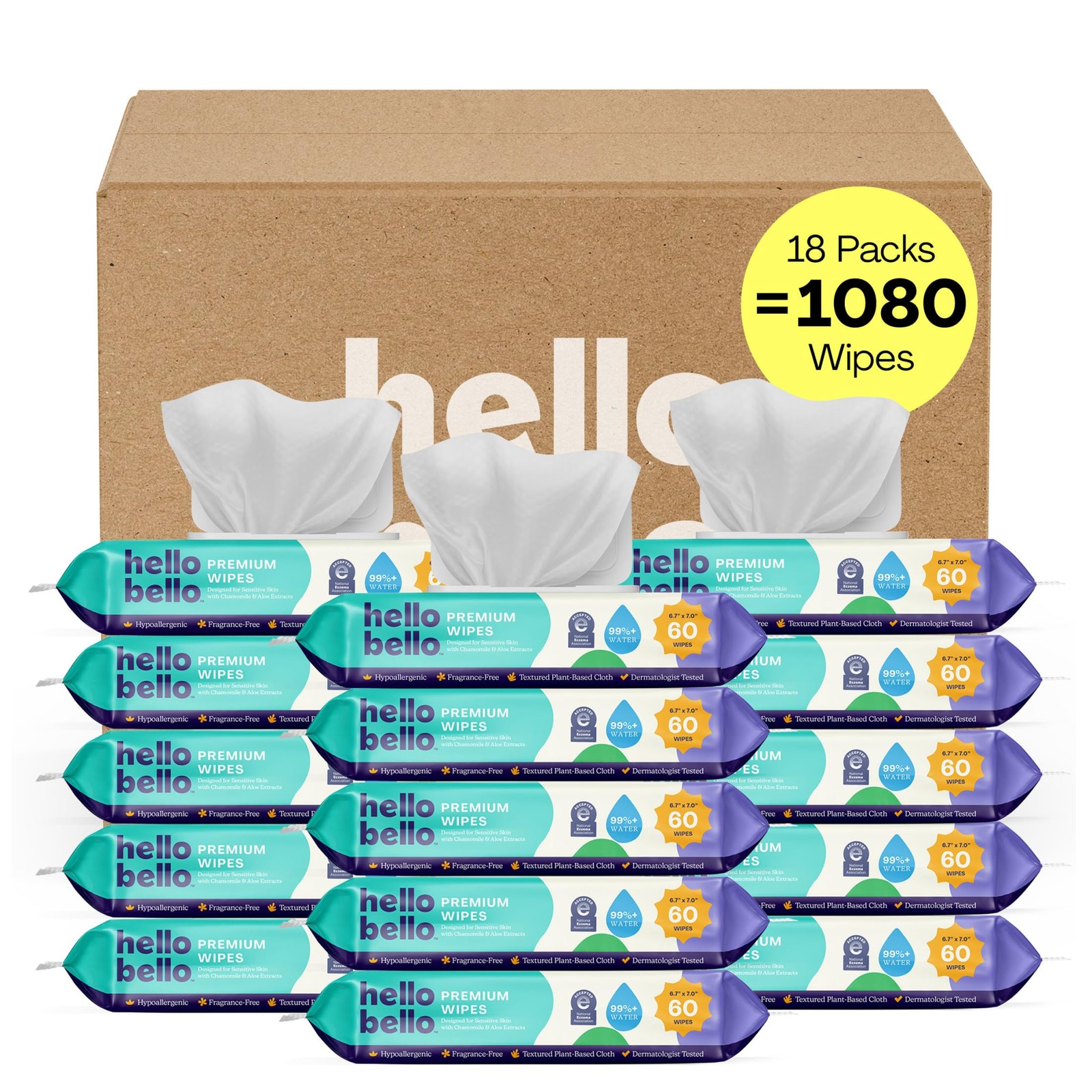 Baby Wipes Premium Fragrance Free 18 Packs 1080 Total Hello Bello